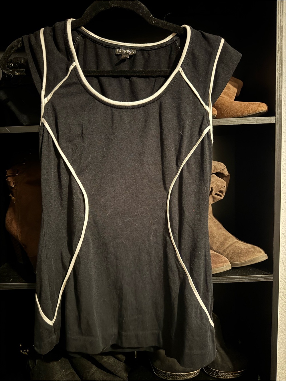 Express Black Sleeveless Top with White Piping